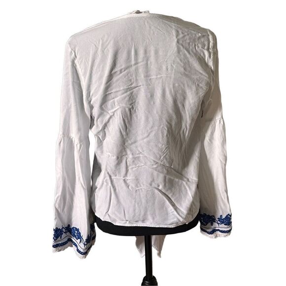 Lovestitch Boho Embroidered Trim Front Tie Beach Cover-Up Top Size Medium - Picture 8 of 8